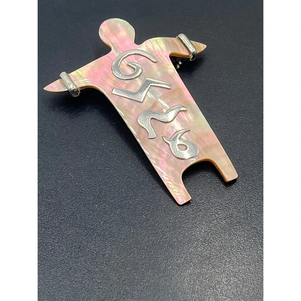 Zealandia Sterling Mother of Pearl Figural Convertible Tribal Man Pendant/Brooch